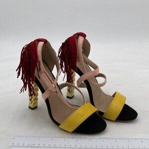 Women's Fringe Heels Ankle Strap Faux Suede Chunky Heel Shoes